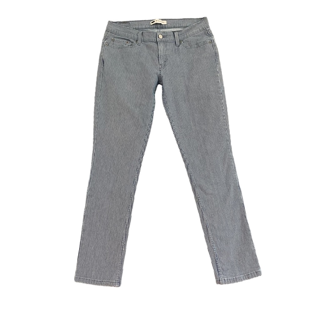 Levi’s 524 Too Superlow Women’s 31 x 30 White Blue Striped Conductor Low Rise